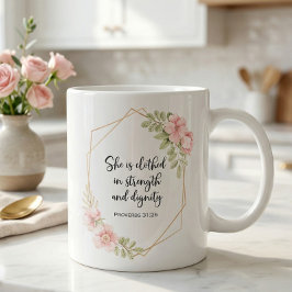 She Is Clothed in Strength and Dignity Floral コーヒーマグカップ