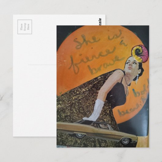 She is fierce and brave bold collage ポストカード (正面/裏面)