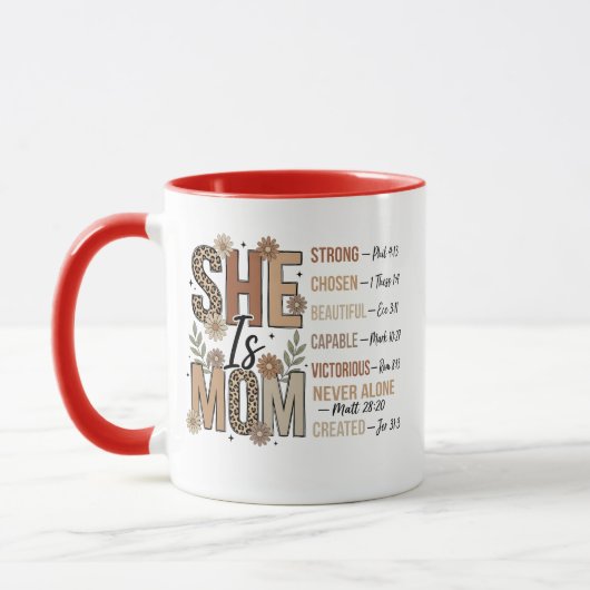 She Is Mom Mug | Floral Leopard Print Mom Gift マグカップ (左)