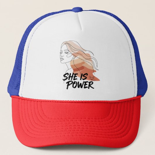 She Is Power - 砂漠の色調 女性的なラインアート キャップ (正面)