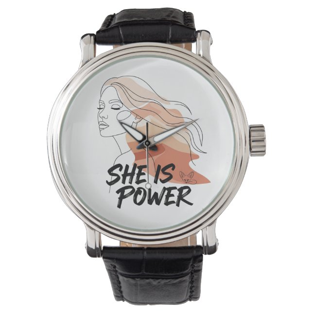 She Is Power - 砂漠の色調 女性的なラインアート 腕時計 (正面)