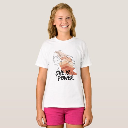 She Is Power – Desert Tones Feminine Line Art Tシャツ (正面フル)