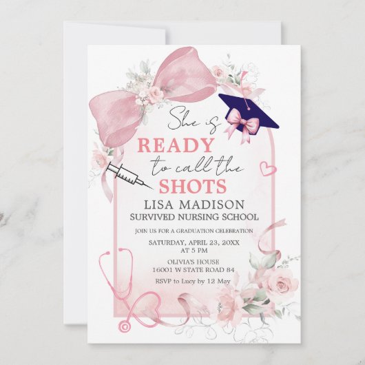 She Is Ready to Call the Shots Nursing Graduation  招待状 (正面)