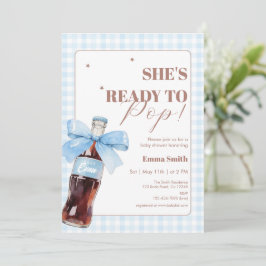 She Is Ready to Pop Blue Soda Pop Baby Shower サンキューカード
