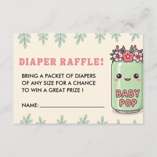 She Is Ready To Pop Floral Cute Soda Diaper Raffle エンクロージャーカード (正面)