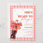 She Is Ready to Pop Red Soda Pop Baby Shower サンキューカード (正面)