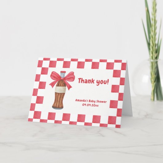 She is Ready to Pop Soda Bottle Baby Shower サンキューカード (正面)