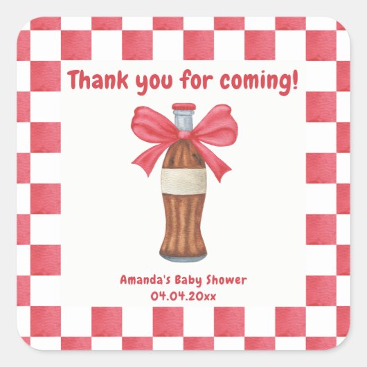 She is Ready to Pop Soda Bottle Baby Shower スクエアシール (正面)
