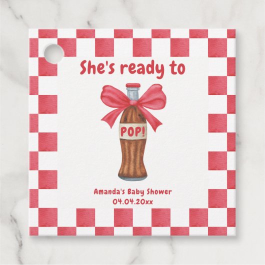 She is Ready to Pop Soda Bottle Baby Shower フェイバータグ (正面)