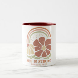 She is strong Bible Verse ツートーンマグカップ