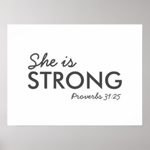 She is Strong   Proverbs 31:25 Christian Faith ポスター