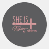 She Is Strong Proverbs 31_25 Shirt  ラウンドシール (正面)