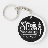 She Is Strong Proverbs Christian Quote Custom キーホルダー (正面)