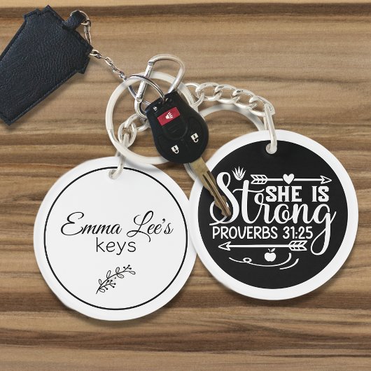She Is Strong Proverbs Christian Quote Custom キーホルダー
