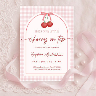 She is the Cherry on Top Gingham Baby Shower 招待状