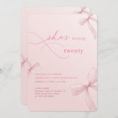 She is Turning Twenty Bow Ribbon 20th Birthday 招待状 (正面/裏面)