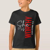 She Is Worthy Bible Verse Religious Christian  Tシャツ (正面)