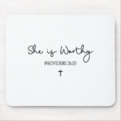 She Is Worthy Proverbs 31_25 Christian Boho Bible  マウスパッド (正面)