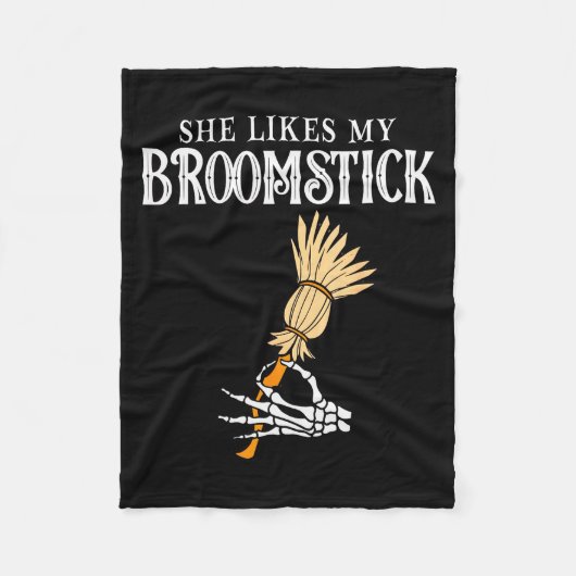 She Likes My Broomstick Couples Pumpkins Skeleton フリースブランケット (正面)