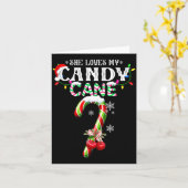 She Loves My Candy Cane I Like Her Peppermint Xmas カード (黄色い花)