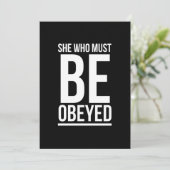 She must be obeyed funny gifts for her white サンキューカード (スタンド正面)