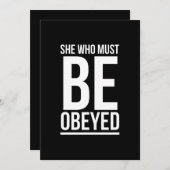 She must be obeyed funny gifts for her white サンキューカード (正面/裏面)