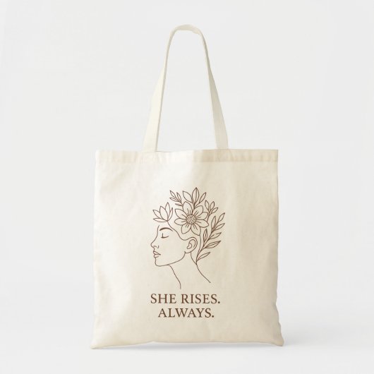 She Rises. Always — Minimalist Empowerment Design トートバッグ (正面)