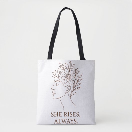 She Rises. Always — Minimalist Empowerment Design トートバッグ (正面)