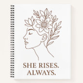 She Rises. Always — Minimalist Empowerment Design ノートブック (正面)
