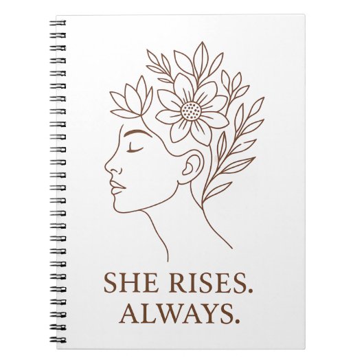 She Rises. Always — Minimalist Empowerment Design ノートブック (正面)
