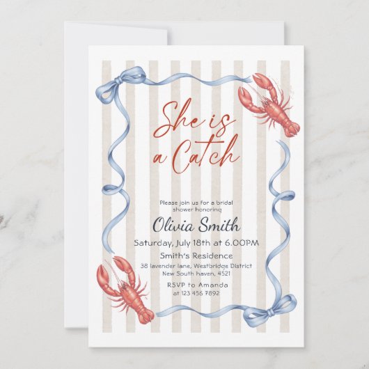 She’s a Catch Costal Lobster Bridal Shower  招待状 (正面)