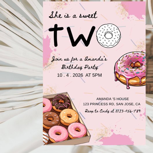 She’s a Sweet TWO Donut-Girl’s 2nd Birthday Party  招待状