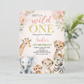 She’s a Wild One Floral Safari Girl 1st Birthday 招待状 (スタンド正面)