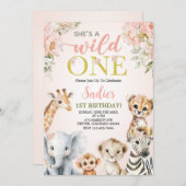 She’s a Wild One Floral Safari Girl 1st Birthday 招待状 (正面/裏面)