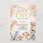She’s a Wild Two Floral Safari Girl 2nd Birthday 招待状 (正面/裏面)