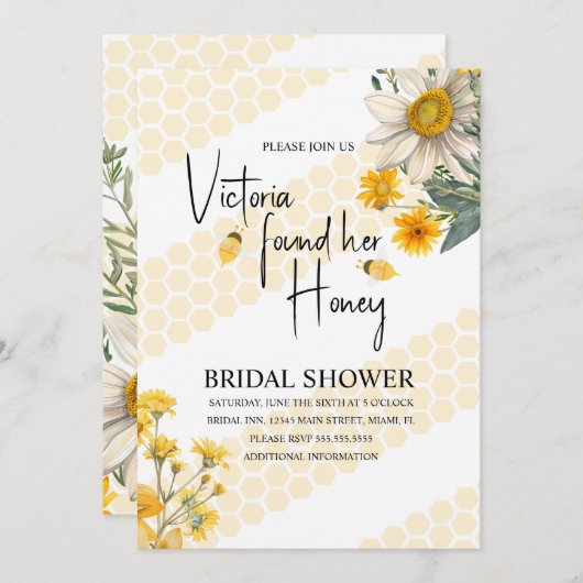 She’s Found Her Honey Bee Wedding Bridal Shower 招待状 (正面/裏面)