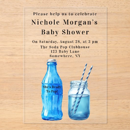 She’s Ready To Pop Boy Baby Shower アクリル招待状 (正面)