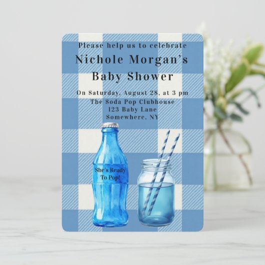 She’s Ready To Pop Boy Baby Shower 招待状 (スタンド正面)