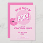 She’s Ready to Pop Bubble Gum Girl Baby Shower 招待状 (正面/裏面)