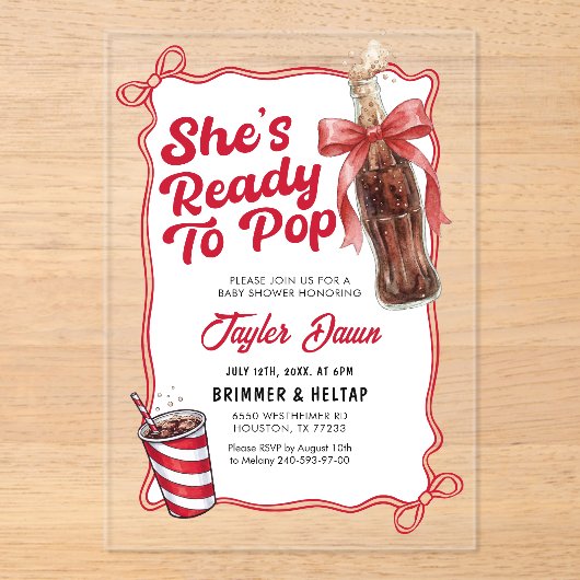She’s Ready to Pop Cola Bottle Baby Shower  アクリル招待状 (正面)