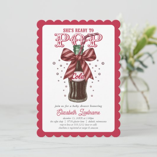 She’s Ready to Pop Cola Bottle Baby Shower 招待状 (スタンド正面)