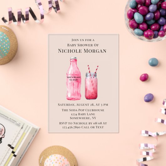 She’s Ready To Pop Girl Baby Shower アクリル招待状 (インサイチュ (お祝い))