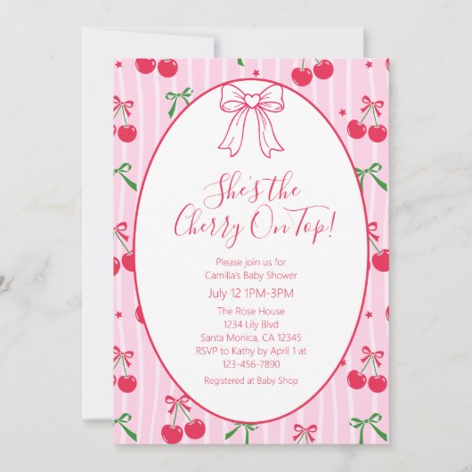 She’s the Cherry On Top Line Art Baby Shower 招待状 (正面)
