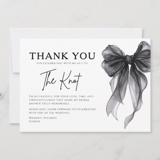 She’s Tying The Knot Black Bow Bridal Shower サンキューカード (正面)