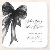 She’s Tying The Knot Black Bow Bridal Shower スクエアペーパーコースター (正面)