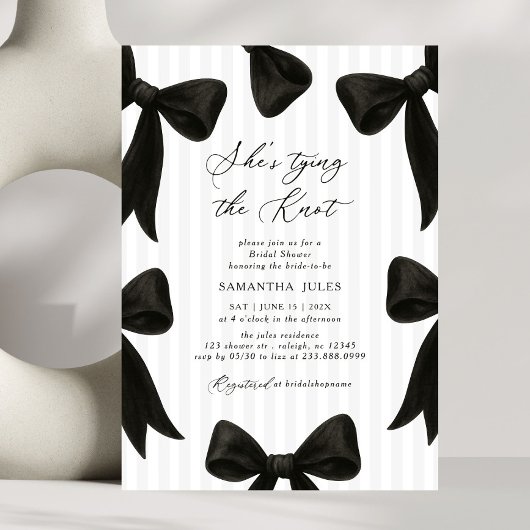 She’s Tying the Knot black bow bridal shower 招待状
