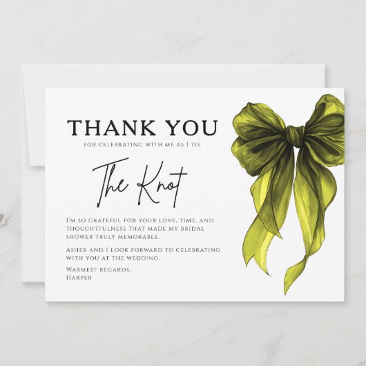 She’s Tying The Knot Chartreuse Bow Bridal Shower サンキューカード (正面)