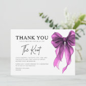 She’s Tying The Knot Purple Bow Bridal Shower サンキューカード (スタンド正面)