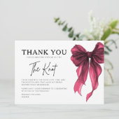 She’s Tying The Knot Red Bow Bridal Shower サンキューカード (スタンド正面)