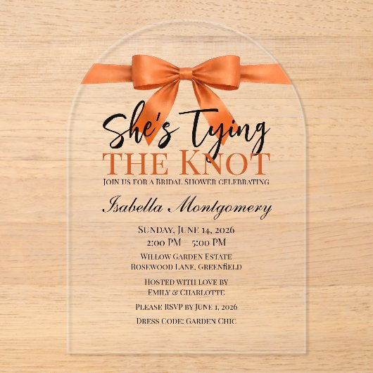 She’s Tying the Knot Theme Orange Bow アクリル招待状 (正面)